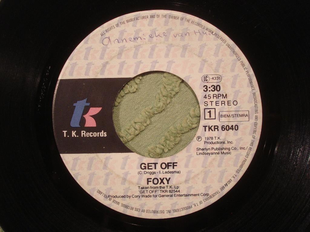 Foxy 7" Vinyl Single: ‘Get off’ (Nederland), Ophalen of Verzenden, Gebruikt, Pop