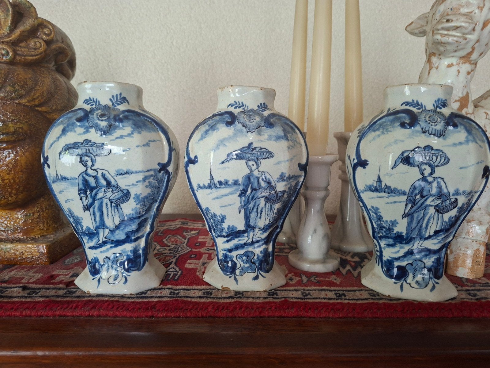 Set van 3 antieke Delfts Blauw vazen, Antiek en Kunst, Ophalen of Verzenden