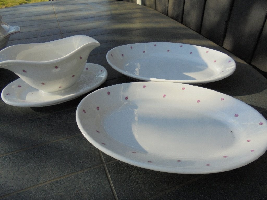 2 x Ovale Vleesschaal en Juskom MOSA met mini roze roosjes, Ophalen of Verzenden