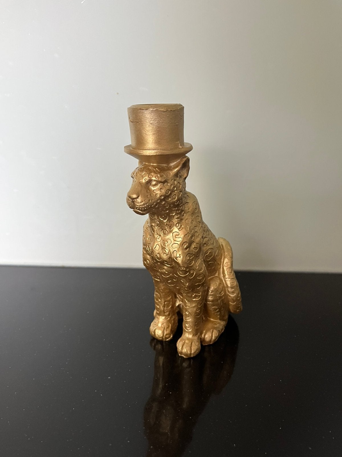 Toffe goudkleurige panter kandelaar, Ophalen of Verzenden, Zo goed als nieuw, 18 cm, Kandelaar