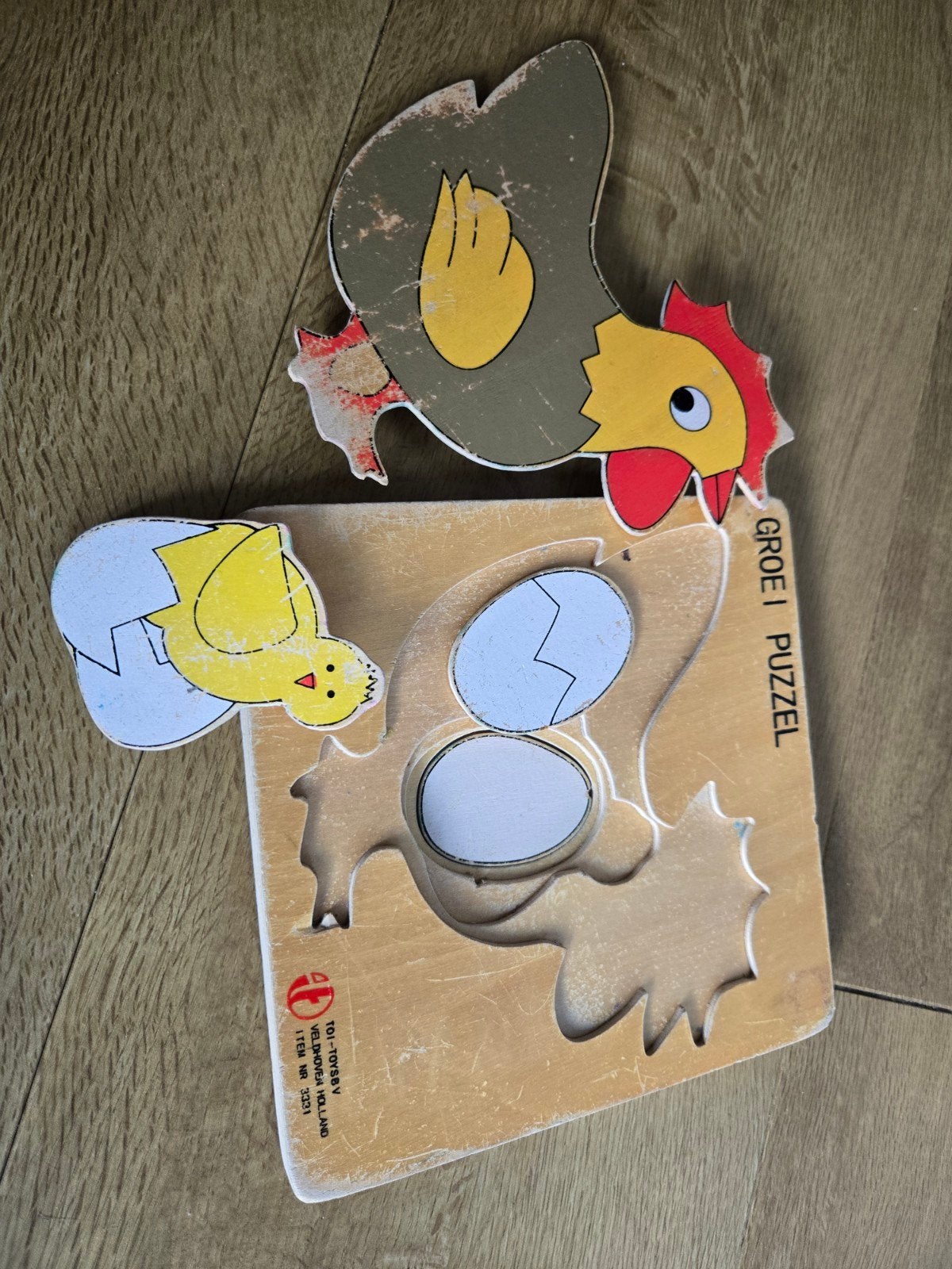 Houten kip-ei puzzel - Groeipuzzel, 2 tot 4 jaar, Gebruikt, Ophalen of Verzenden, Van hout