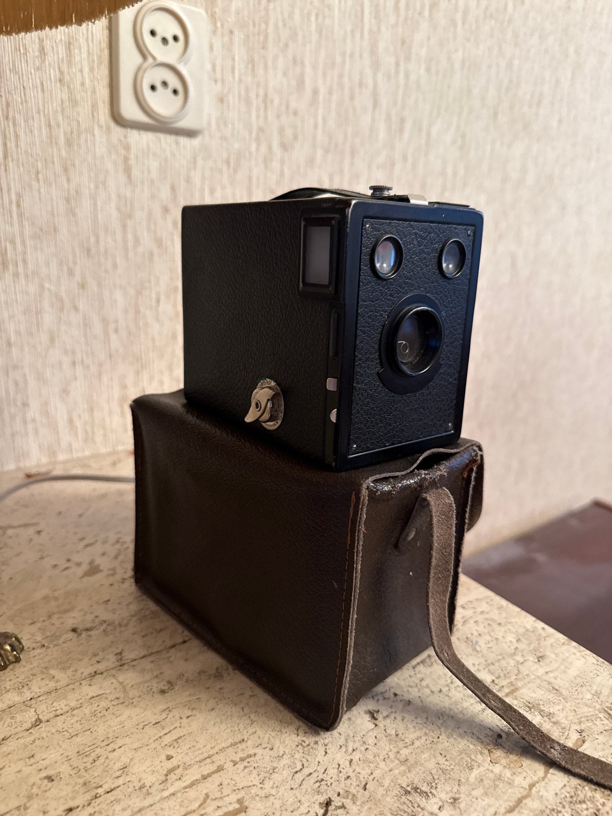 Vintage Kodak Brownie Box Camera met Leren Tas, Ophalen, Gebruikt, Compact, Kodak