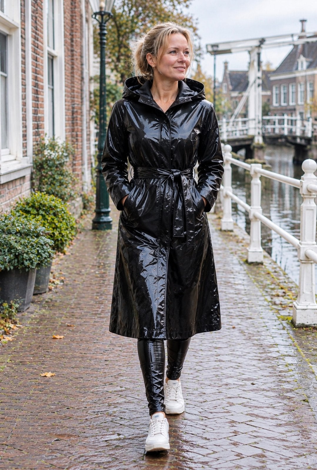 Lakjas lang gevoerd met ceintuur en zakken, Ophalen of Verzenden, Zo goed als nieuw, Maat 42/44 (L), Zwart