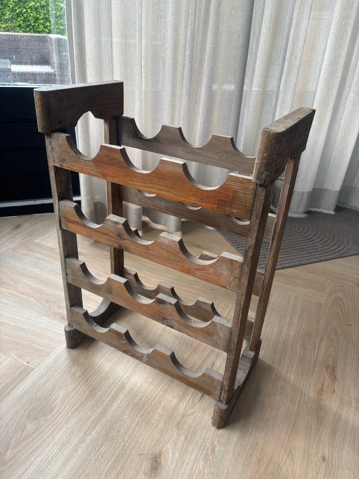 Vintage houten wijnrek voor 12 flessen, Gebruikt, 5 tot 15 flessen, Ophalen of Verzenden, 5 – 50