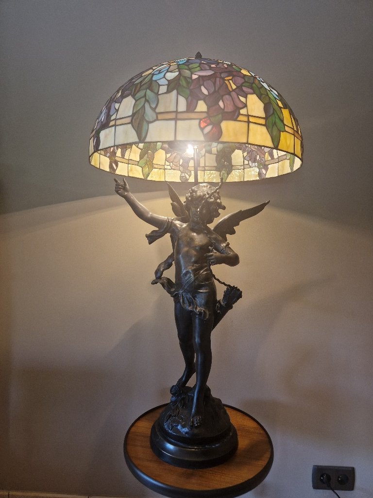 Prachtige antieke gesigneerde bronzen hoge Tiffanie lamp, Ophalen of Verzenden