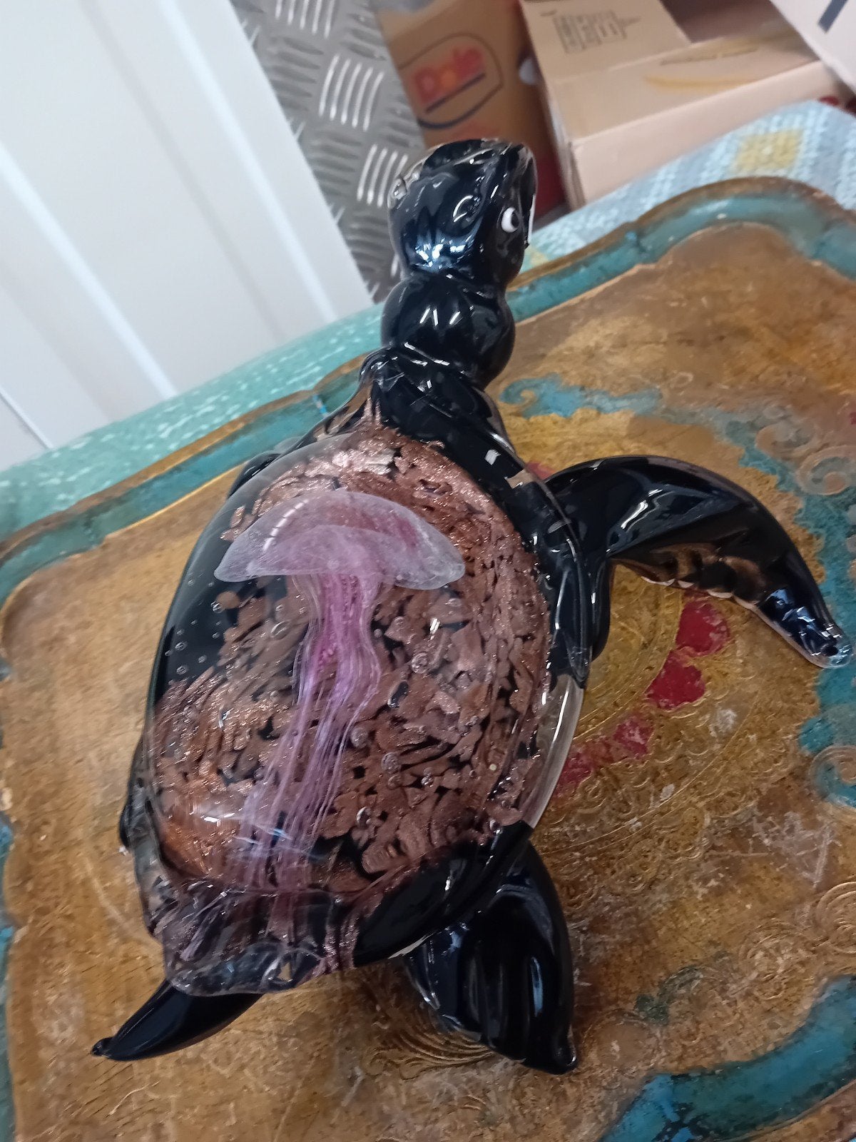 Prachtige glazen schildpad met kwal op de rug, Antiek en Kunst, Antiek | Glas en Kristal, Ophalen of Verzenden