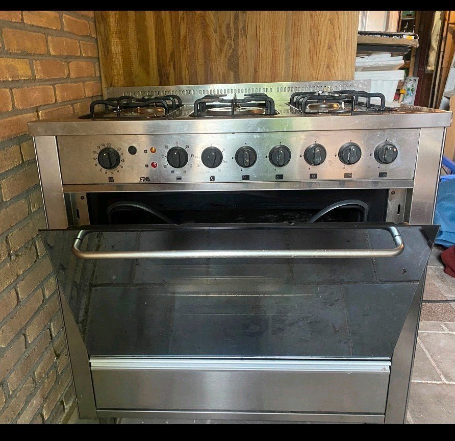ETNA RVS  gas-elektro fornuis 90cm, Witgoed en Apparatuur, Fornuizen, 60 cm of meer, Ophalen of Verzenden, Gas, Vrijstaand