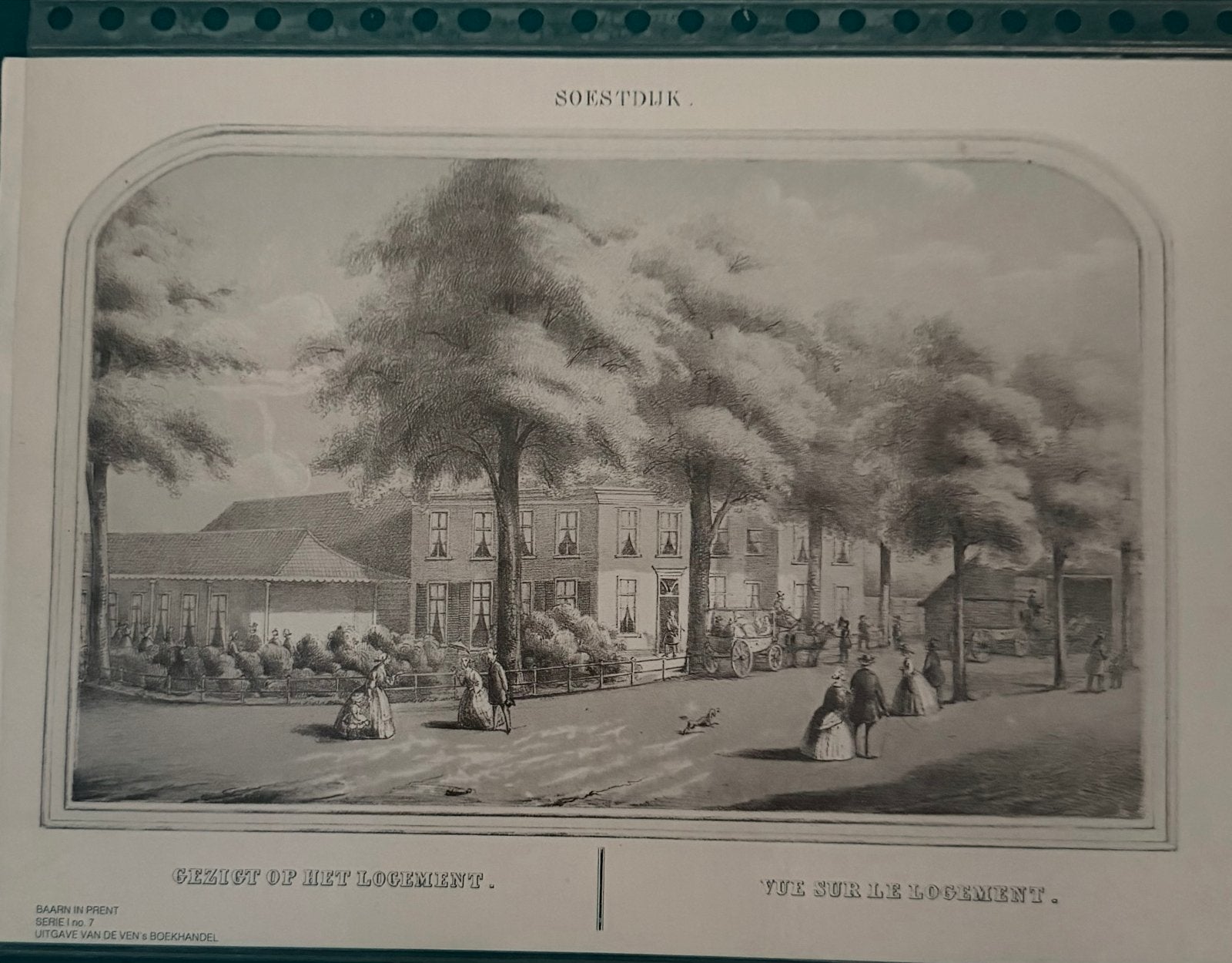 Set van 7 historische prenten Baarn en Soestdijk (1900-1949), Antiek en Kunst, Met tekst, Stadsgezicht, Ophalen of Verzenden, Lithografie