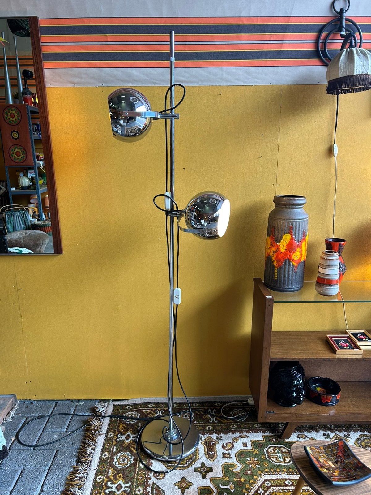Vintage jaren 70 chrome eyeball vloerlamp, space age, Ophalen, ?, Zo goed als nieuw, Vintage space age