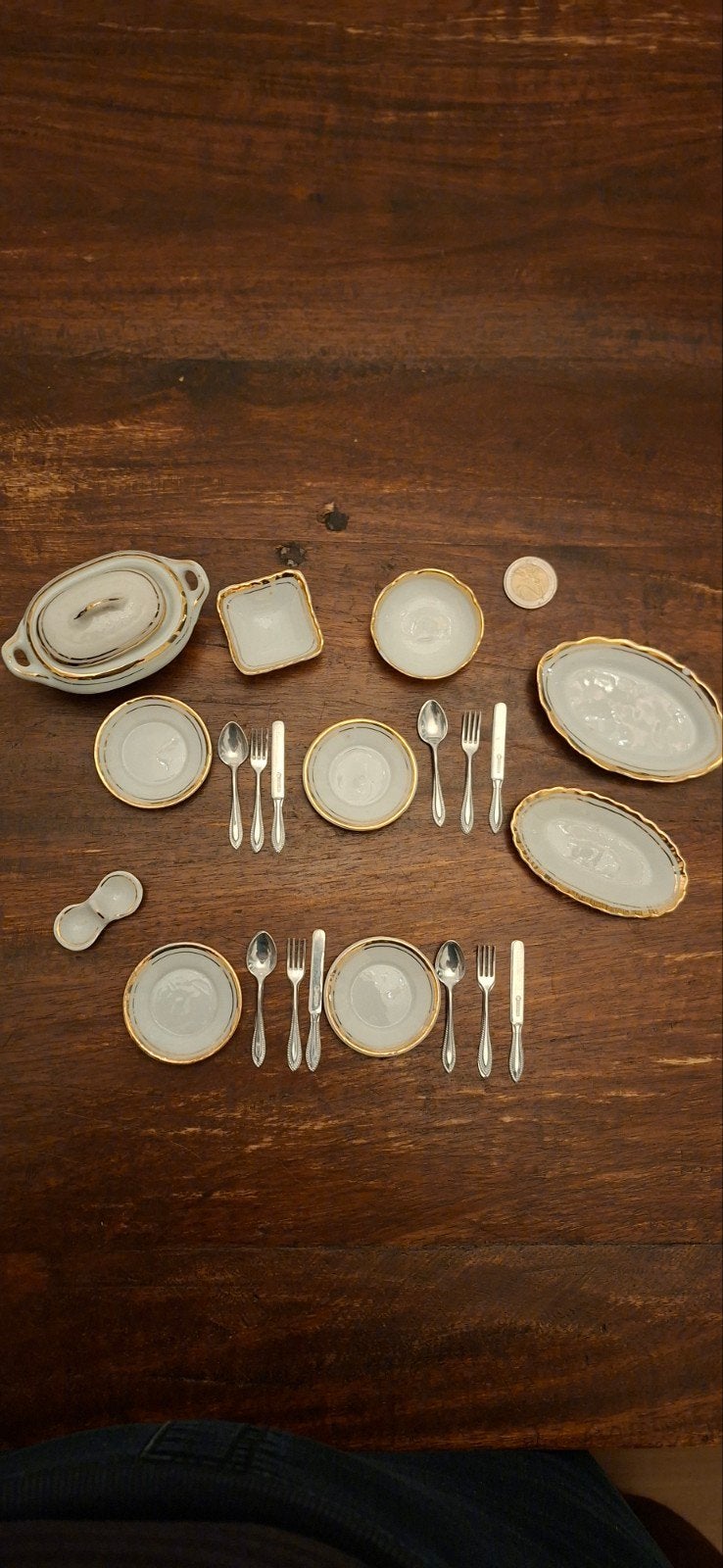 Prachtige antieke miniatuur servies en verzilverd bestek, Gebruikt, Geen, Overige typen, Ophalen of Verzenden