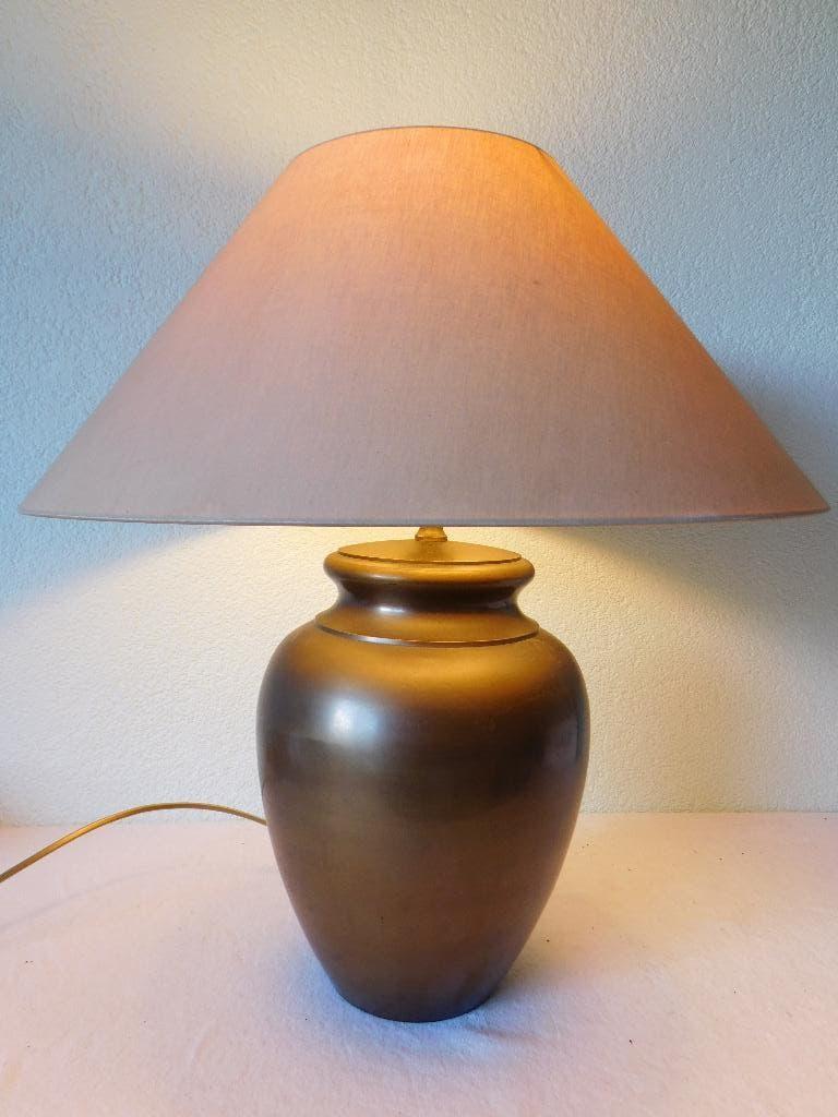 Vintage brozen tafellamp of schemerlamp, voet van brons, hg, Ophalen of Verzenden, Gebruikt, Stof, Minder dan 50 cm