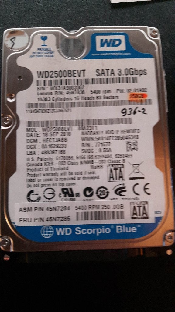 Western Digital WD2500BEVT - 250GB 2,5" SATA [HDD-0936] 1-7, Ophalen of Verzenden, Gebruikt, Laptop