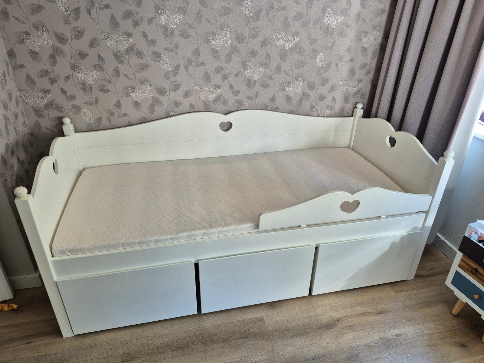 Emma bed wit met 3 grote lades, matras+lattenbodem etc, 85 tot 100 cm, Zo goed als nieuw, 180 cm of meer, Ophalen
