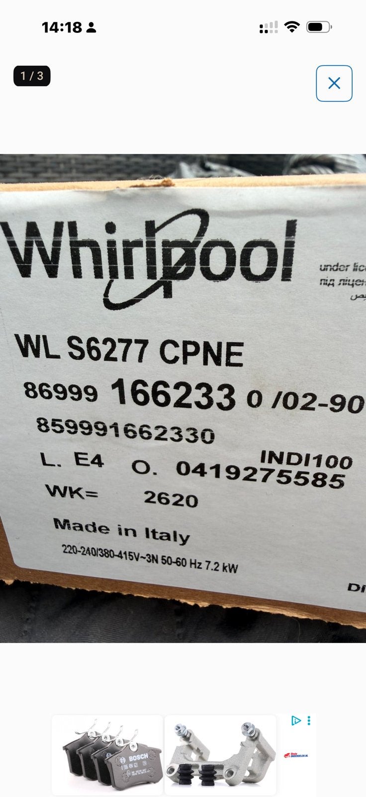 Whirpool kookplaat wl s6277 cpne, Witgoed en Apparatuur, Kookplaten, Ophalen, Nieuw, 4 kookzones, Energieklasse A of zuiniger