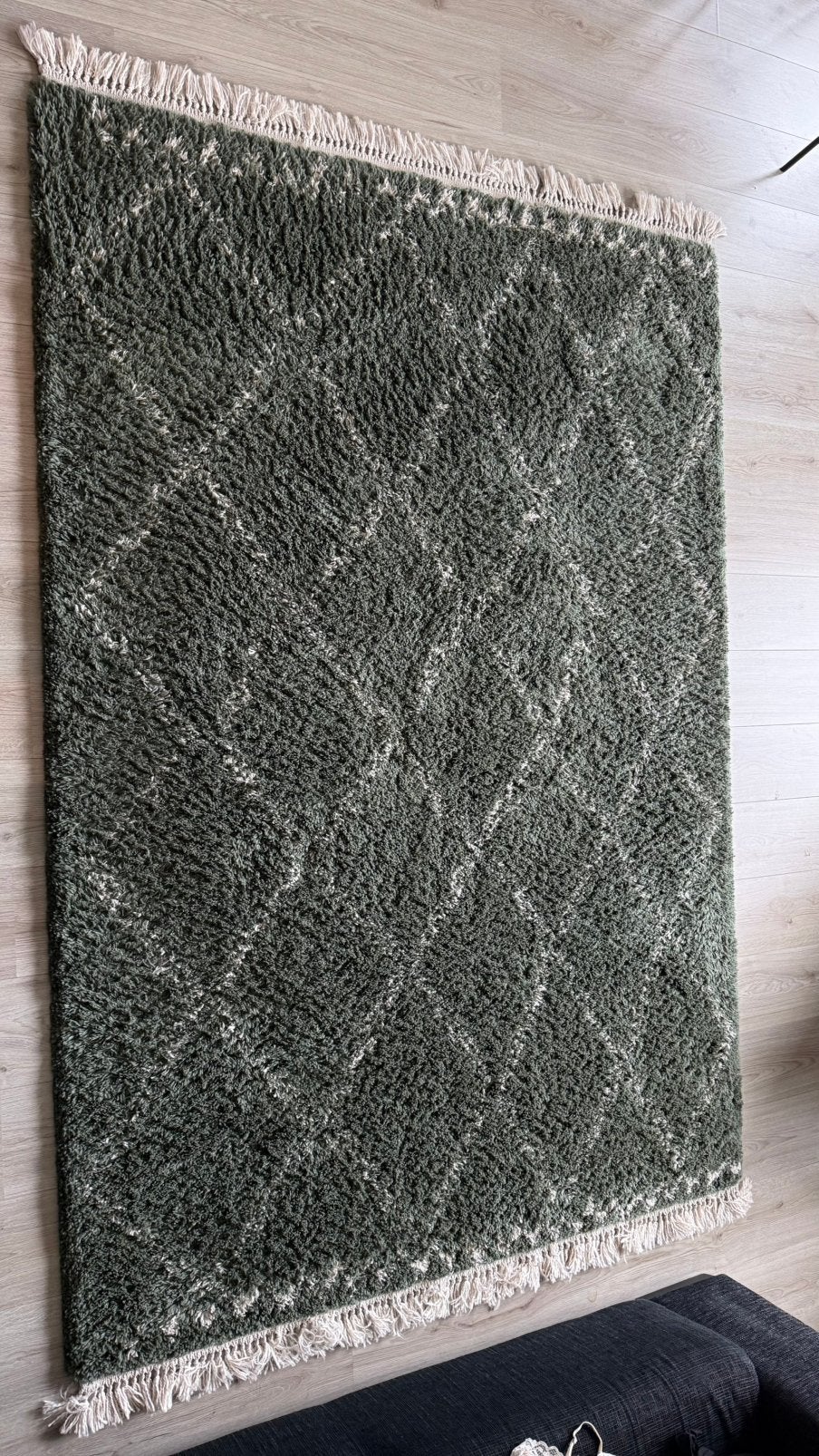 Karwei vloerkleed groen geruit, Ophalen, Gebruikt, 150 tot 200 cm, 200 cm of meer