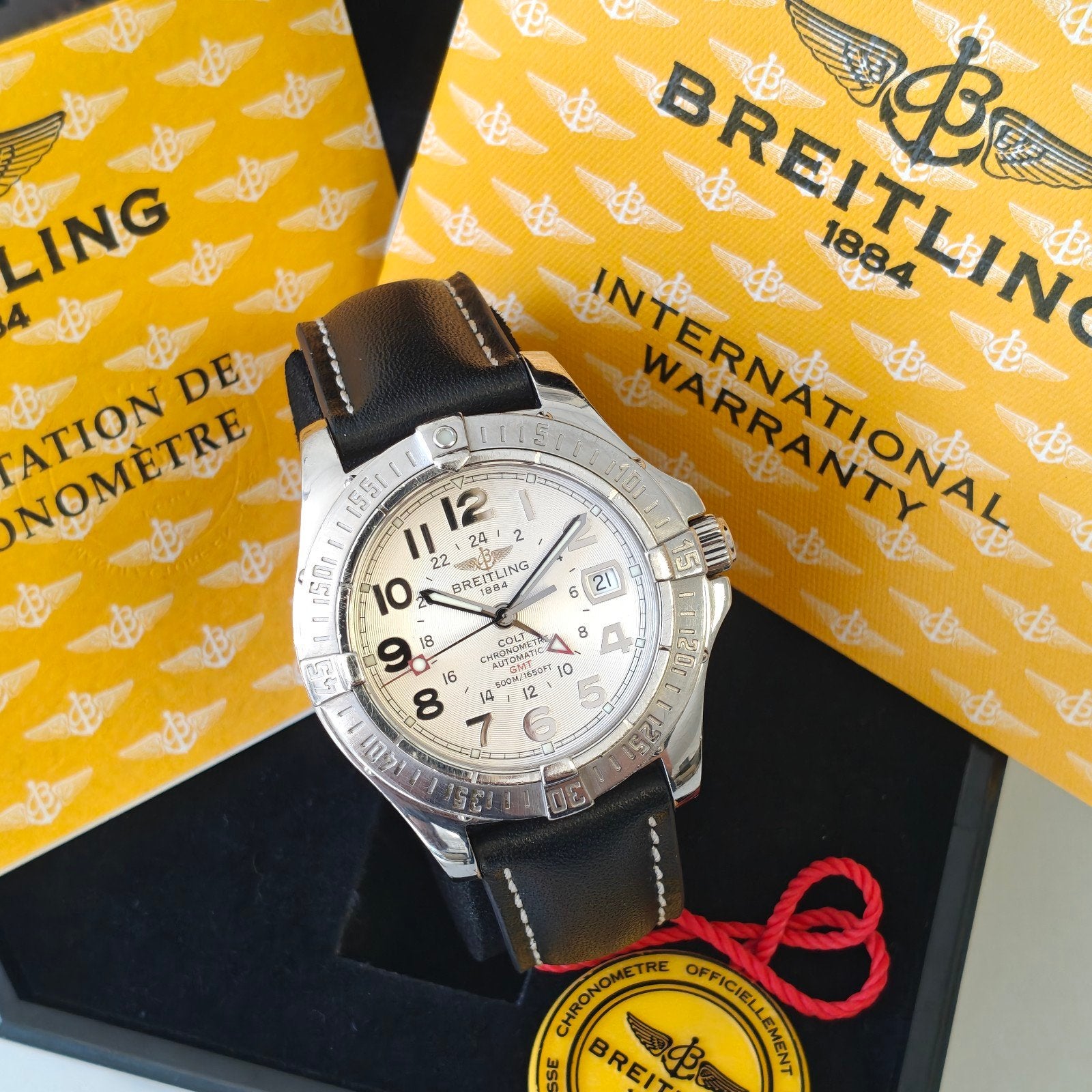 Breitling Colt GMT automaat | 40 mm | full set | A32350, Leer, Staal, Breitling, Polshorloge