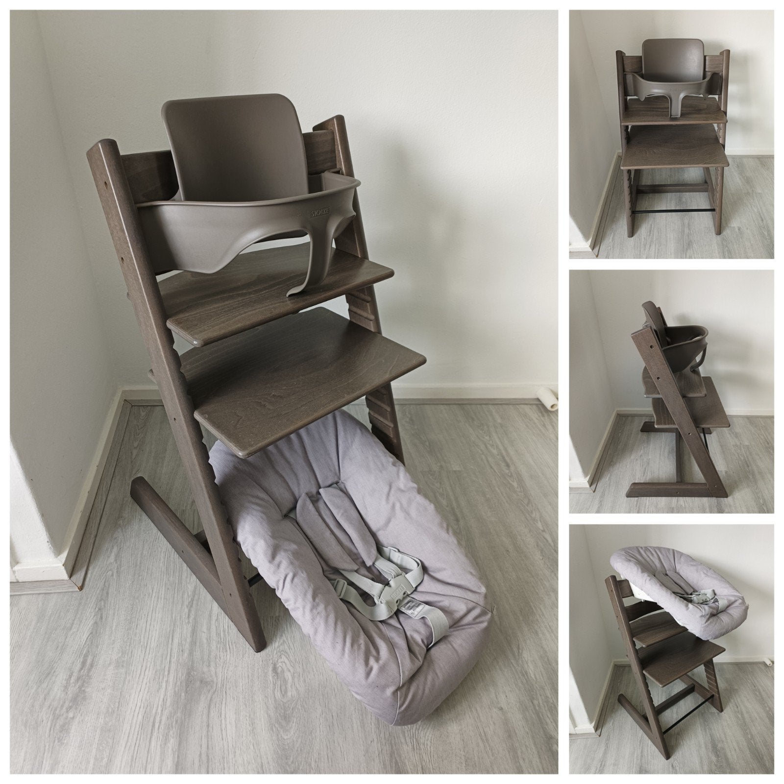 Stokke Tripp Trapp hazy grey+babyset,2 standen newbornset, Kinderen en Baby's, Kinderstoelen, Meegroeistoel, Ophalen of Verzenden