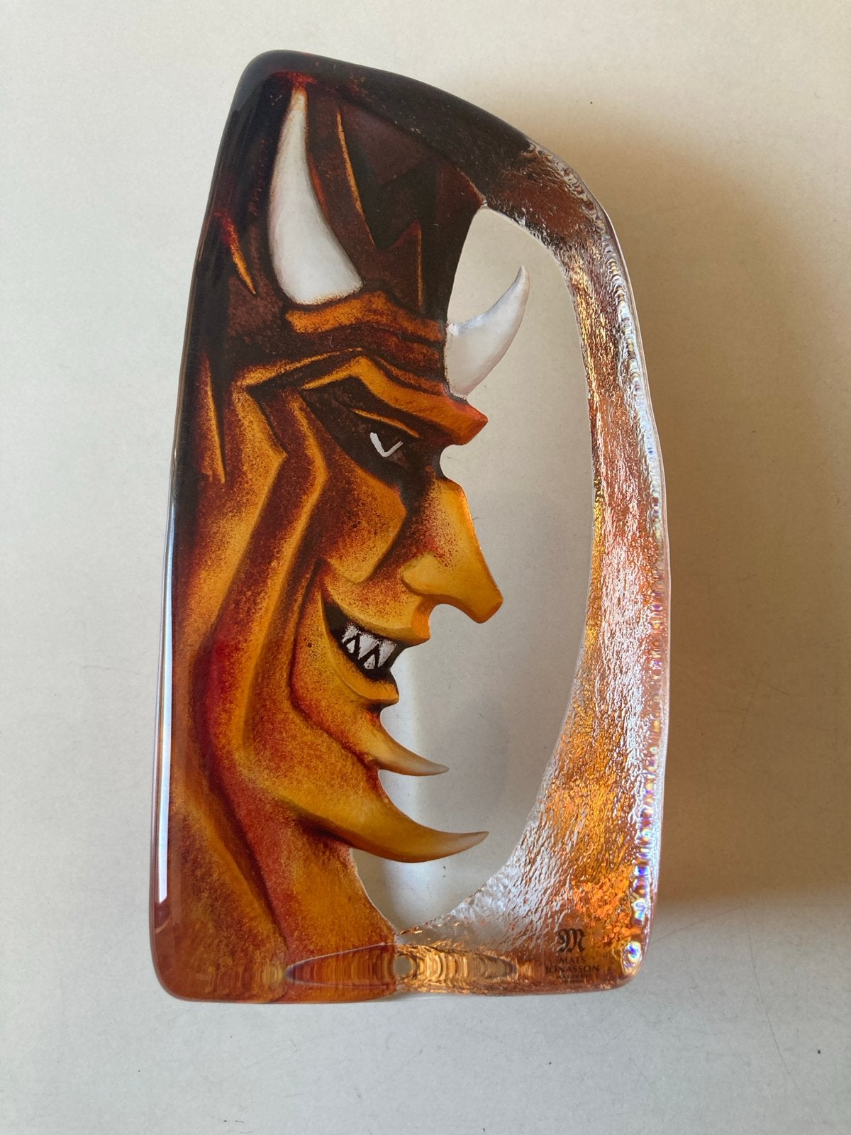 Glazen sculptuur van duivel, 65135 Mats Jonasson, Antiek en Kunst, Minder dan 20 cm, Ophalen of Verzenden, Gemerkt, Beeld