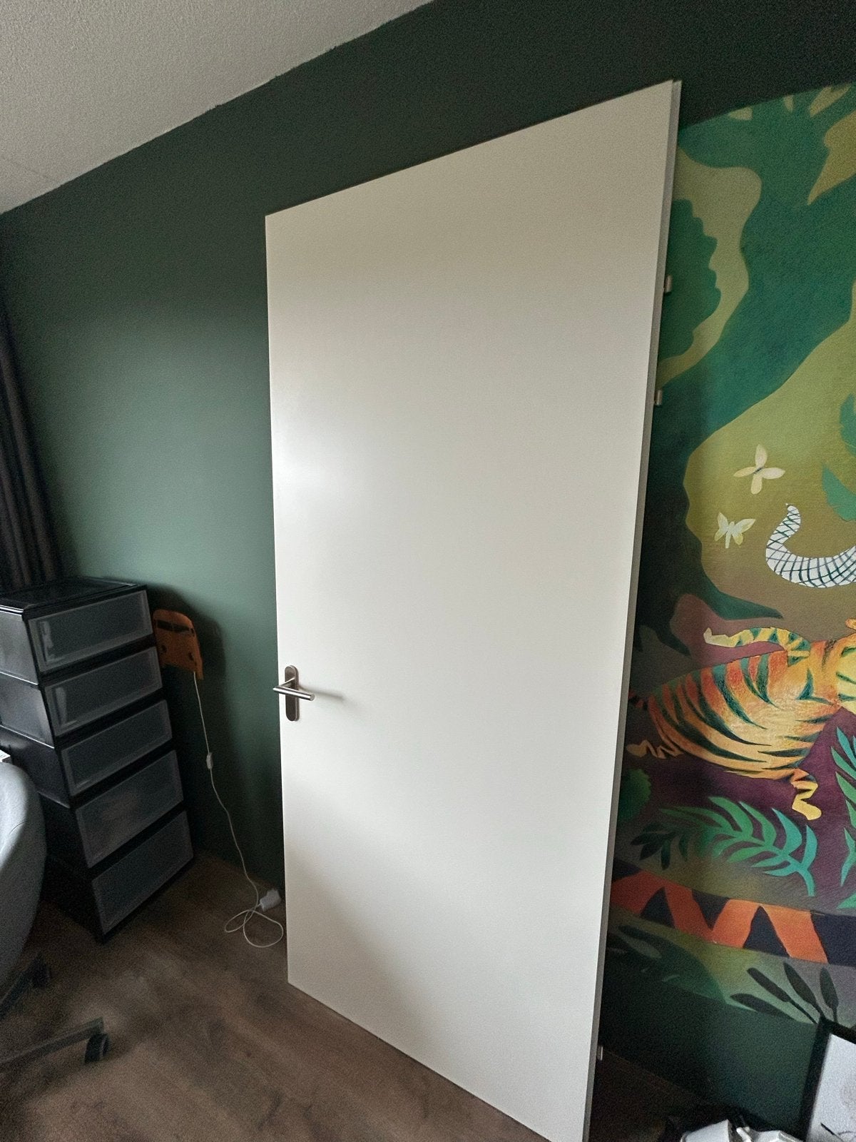 Witte opdek binnendeur met beslag, Ophalen, Gebruikt, 80 tot 100 cm, 215 cm of meer