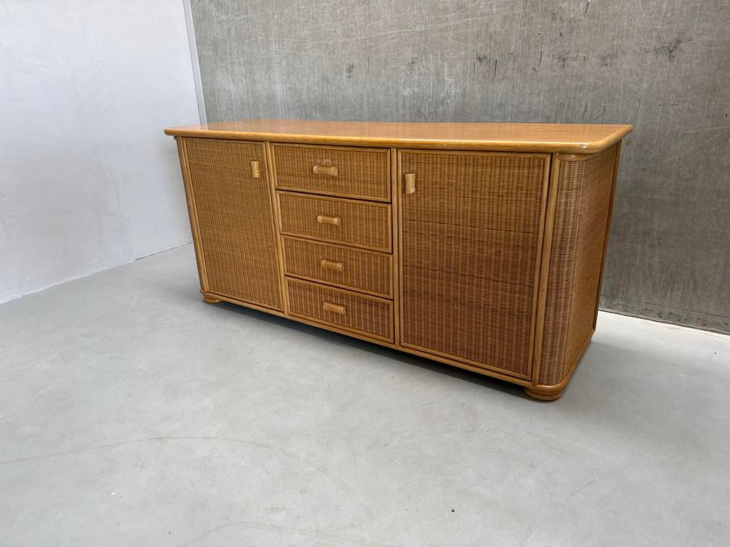 Vintage Bamboe Rotan Dressoir Sideboard Jaren '80, Ophalen, Overige materialen, Gebruikt, 150 tot 200 cm