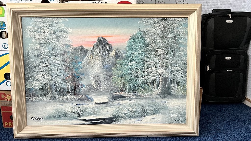 Olieverf schilderij incl lijst, Ophalen, Zo goed als nieuw, 50 tot 100 cm, Minder dan 100 cm