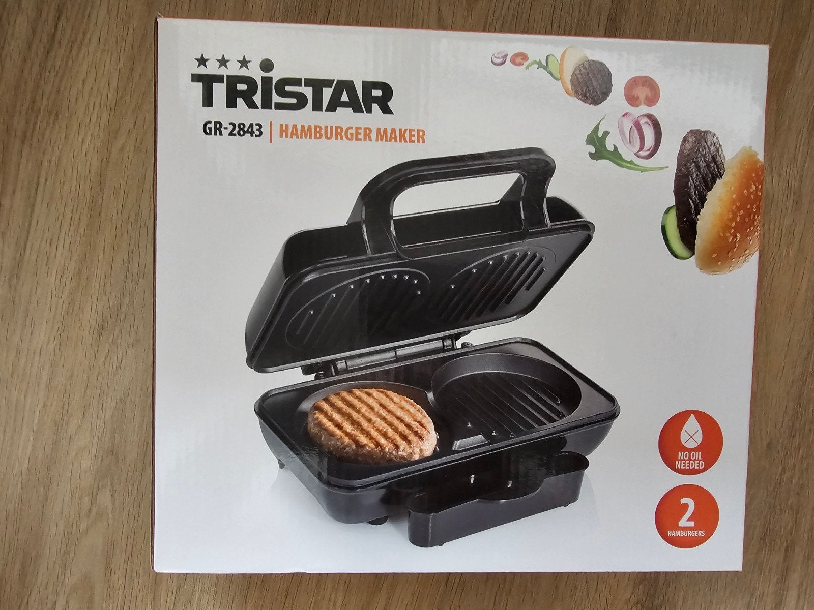 Tristar GR-2843 Hamburger Maker - Nieuw in Doos, Witgoed en Apparatuur, Grillplaten, Nieuw, Tafelgrill, Ophalen of Verzenden