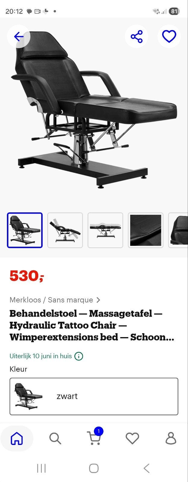 Hydraulic Behandelstoel,tattoeerstoel,wimperextentionstoel.., Zwart, Nieuw, Leer, Ophalen of Verzenden