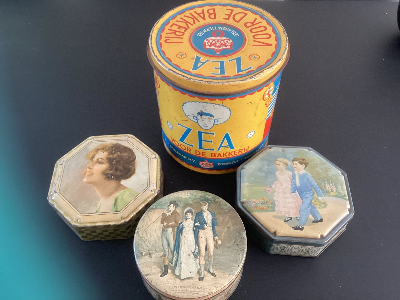 Vintage blikken: Côte d'Or, Zea en diverse decoratieve blikk, Verzamelen, Blikken, Gebruikt, Overige, Overige merken, Ophalen of Verzenden