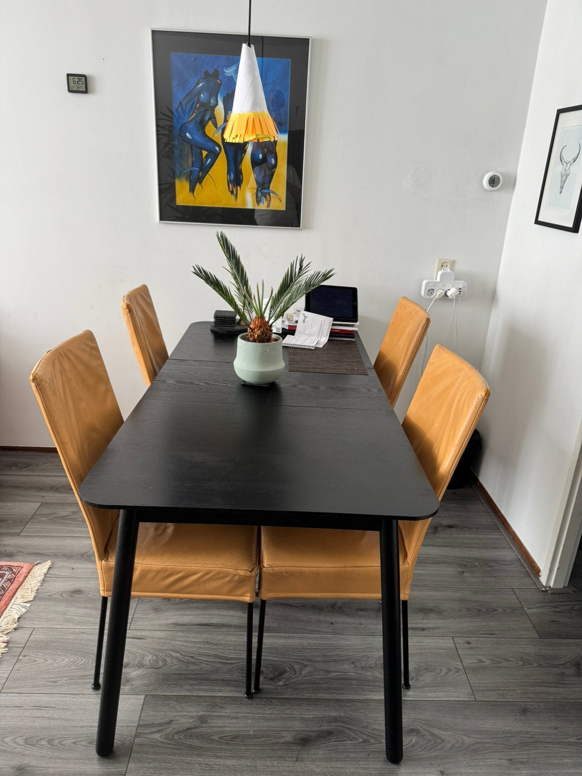 4 zeer comfortabele leren okergele eettafel STOELEN., Huis en Inrichting, Ophalen, Gebruikt, Overige kleuren, Vier