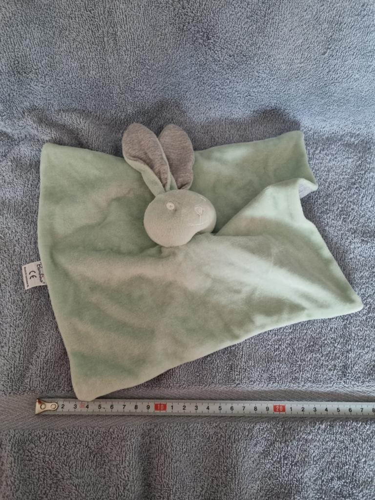 Bambino knuffel doekje konijn groen grijs nr 31, Ophalen of Verzenden, Konijn