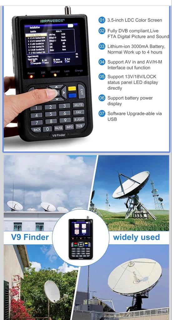 iBRAVEBOX V9 Finder Digitale Satelliet Zoeker DVB-S/S2/S2X, Audio, Tv en Foto, Schotelantennes, Ophalen of Verzenden, Gebruikt