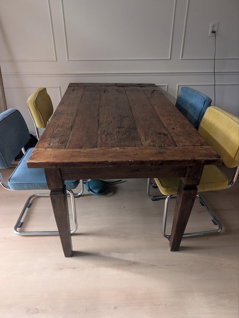 Antieke houten eettafel met karakter - 180cm, Ophalen