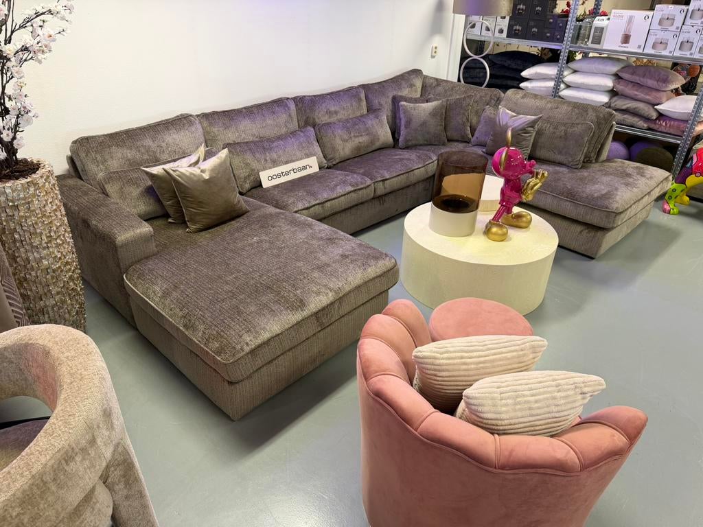 Luxe Velvet Teddy U-bank Costa 195x370x250cm NIEUW - Uniek, Info@oosterbaanwonen.nl, Venus 31 8448CE Heerenveen, Hoekbank, Oosterbaan Wonen