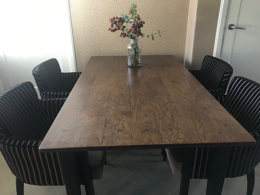 Massief Engels eiken eettafel met 4 stoelen, Ophalen, Gebruikt, Engels , klassiek ,modern, Eikenhout