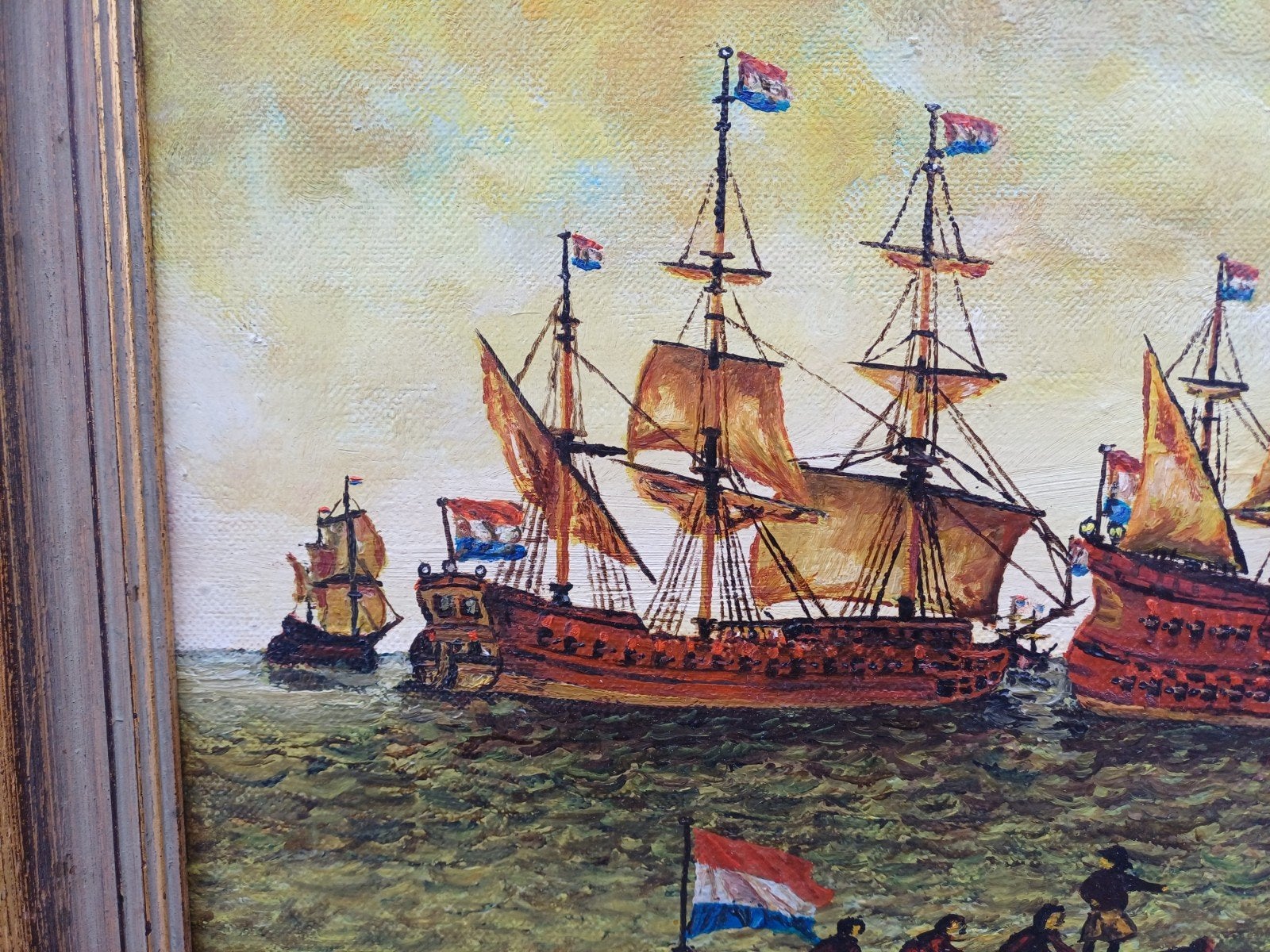 VOC vloot schilderij bij Texel, Maritiem / water, Doek, Realistisch, Ophalen of Verzenden