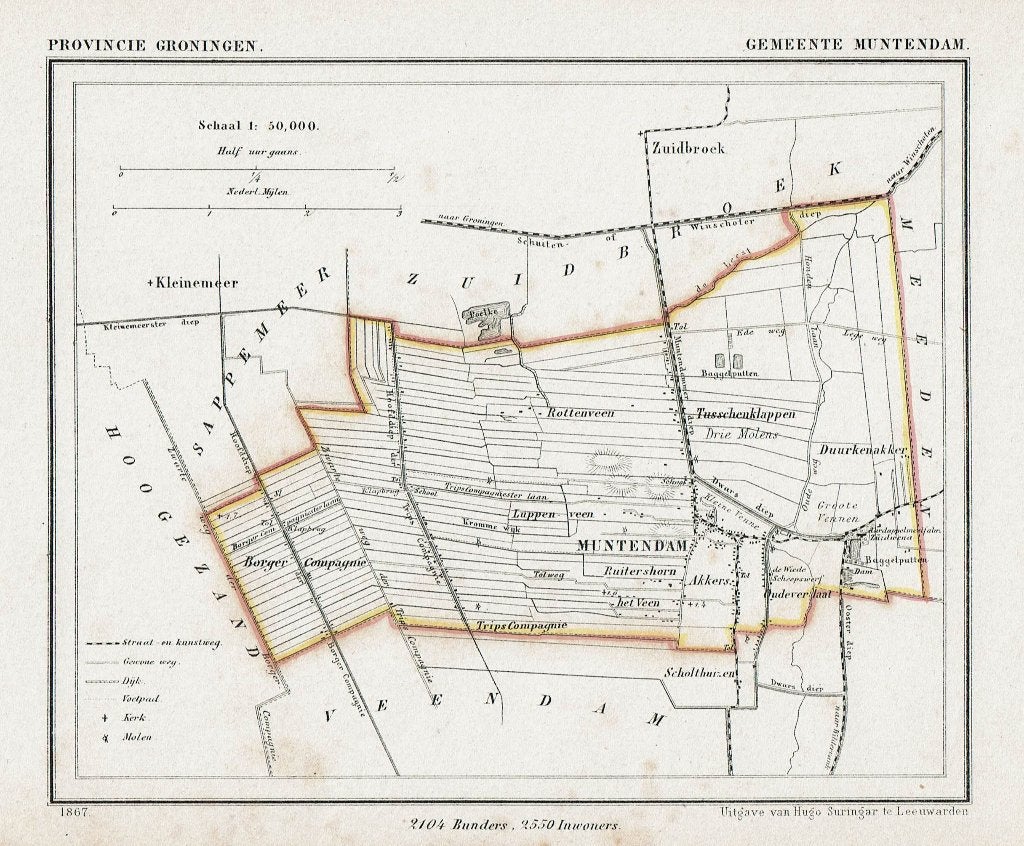 ** MUNTENDAM ** – Litho J. Kuyper 1867, Origineel, Ophalen of Verzenden, Kaarten en plattegronden, Lithografie