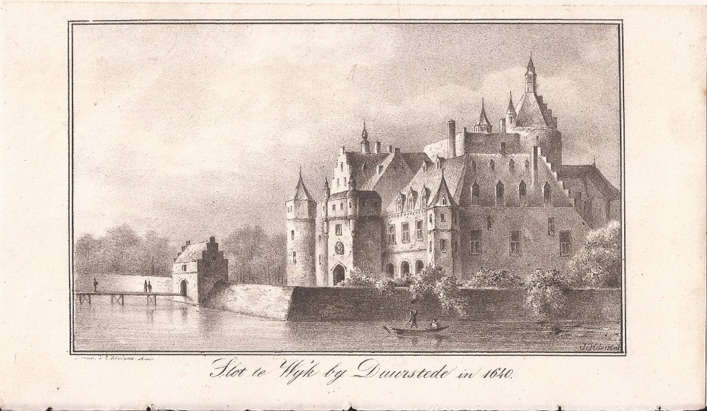 Slot te Wijk bij Duurstede in 1640 Litho J. Hilverdink 19e e, 1800 - 1899, Architectuur, Blanco verso, 11 cm