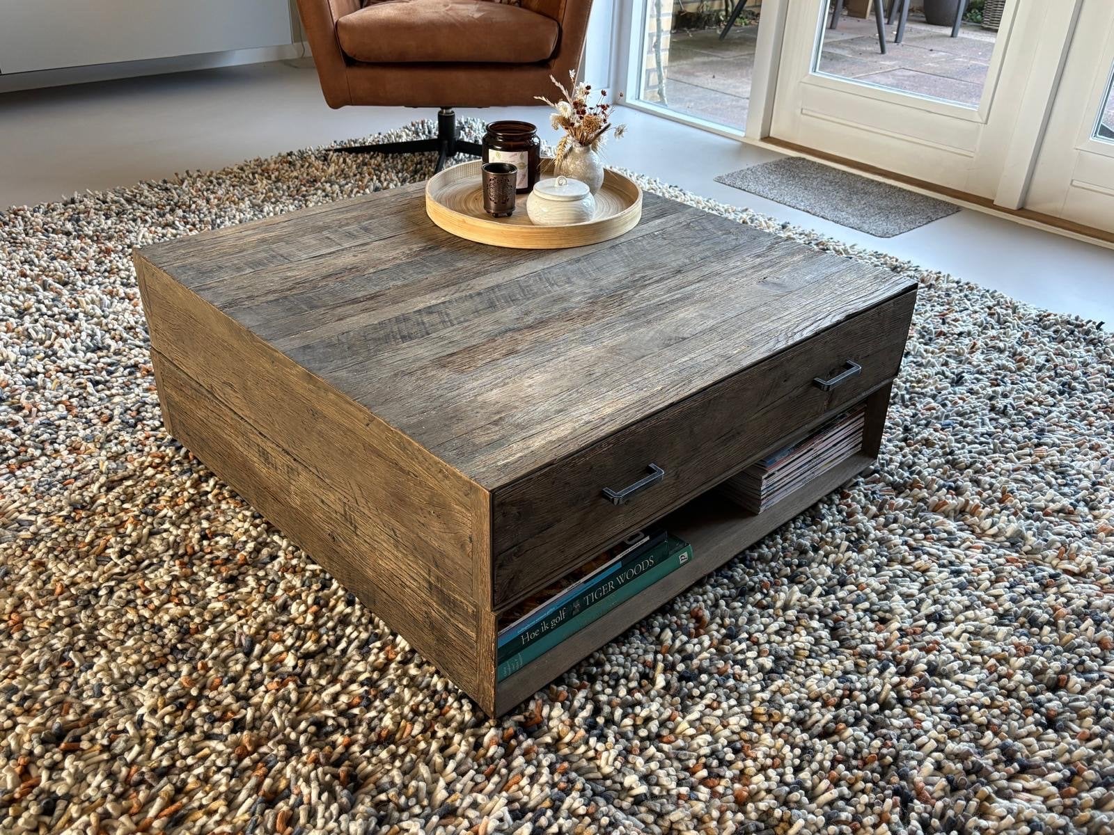 Rivièra Maison Salontafel met Lades - Landelijke Stijl, Ophalen, Vierkant, 50 tot 100 cm, Zo goed als nieuw