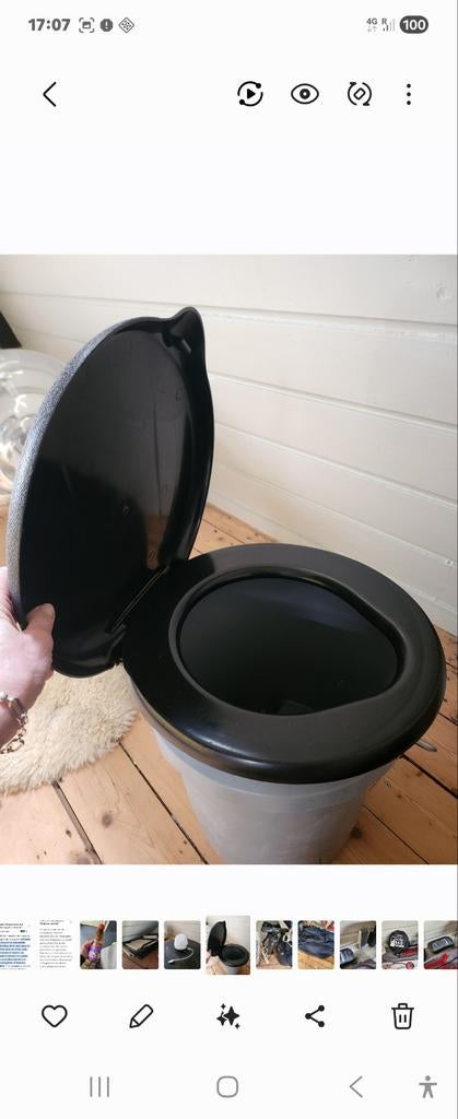 Campingtoilet emmer plastic grijs zwart, Ophalen, Zo goed als nieuw