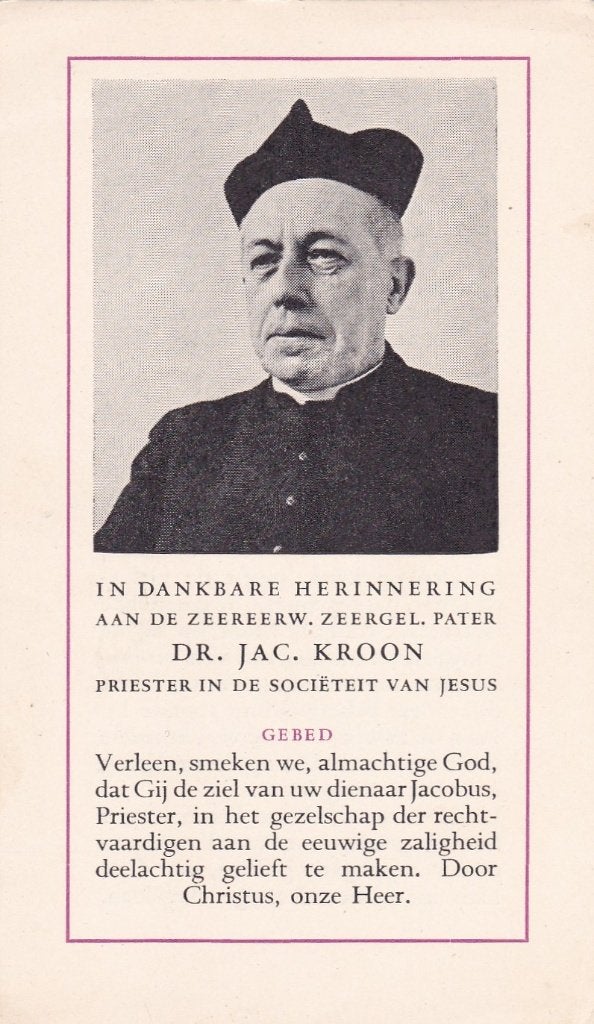 Priester Dr. JAC. KROON 1885-1953, Verzamelen, Verzenden, Bidprentje