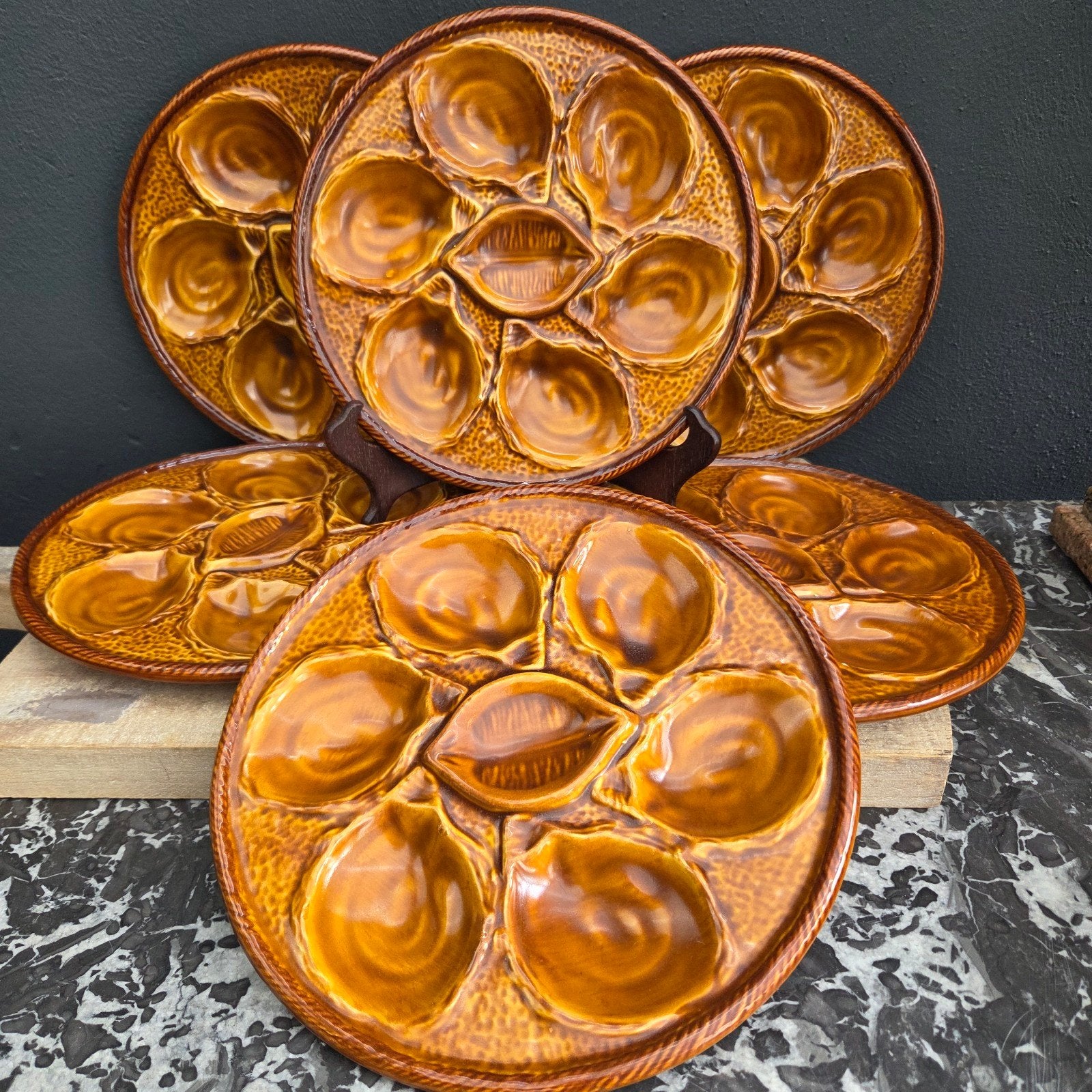 St Clement Majolica Oesterborden uit Frankrijk (set van 6), Antiek en Kunst, Antiek | Keramiek en Aardewerk, Ophalen of Verzenden