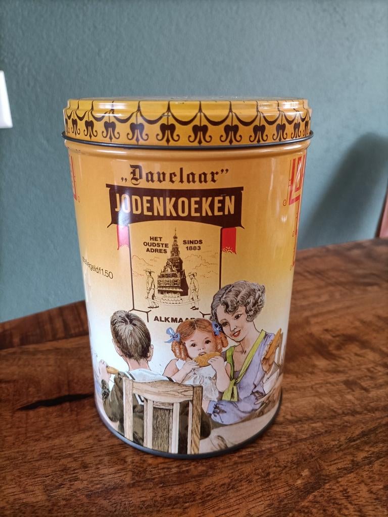 Vintage Davelaar Jodenkoeken Blik 1883-1983, Verzamelen, Blikken, Ophalen of Verzenden, Gebruikt, Koek(jes), Overige merken