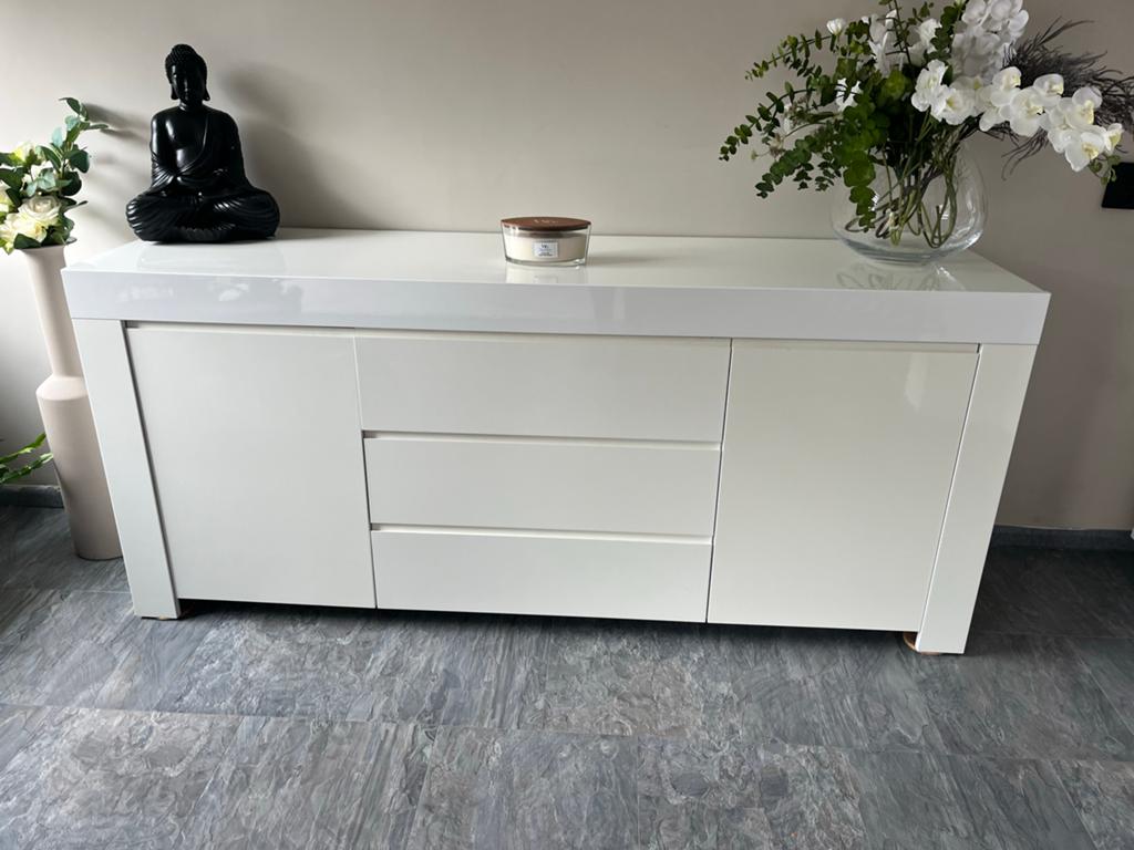 Moderne witte dressoir met lades en deuren, Ophalen, Overige materialen, 150 tot 200 cm, Zo goed als nieuw
