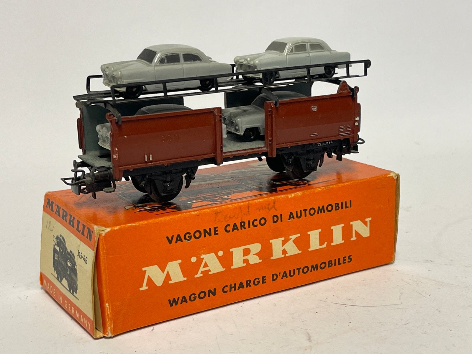 * COLL. ITEM * Märklin 315 4/G * AUTOTRANSPORTER 4 AUTO'S *, Wisselstroom, Wagon, Ophalen of Verzenden, Zo goed als nieuw
