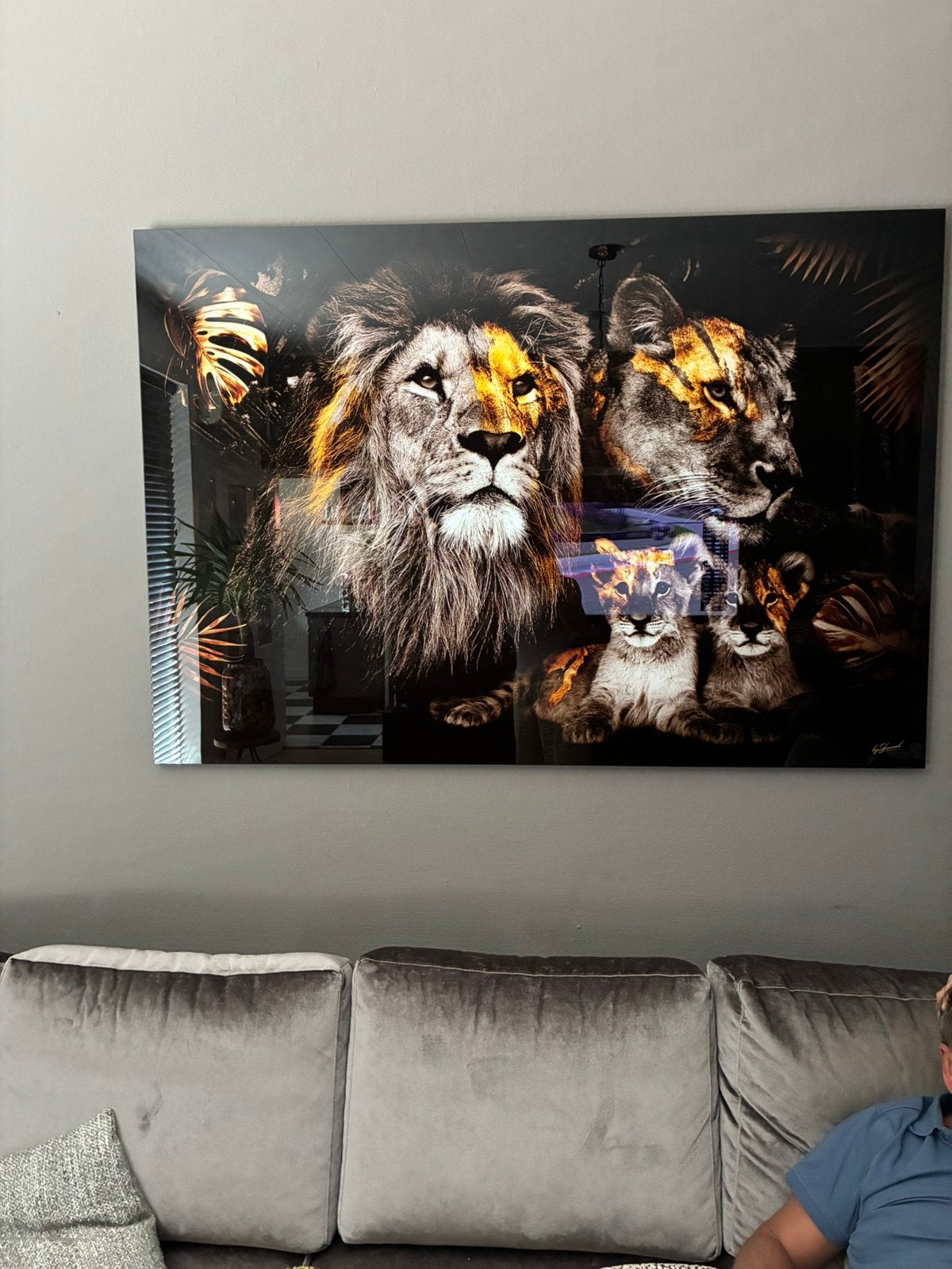 Prachtig schilderij op glas leeuwen Nieuwstaat, Ophalen of Verzenden