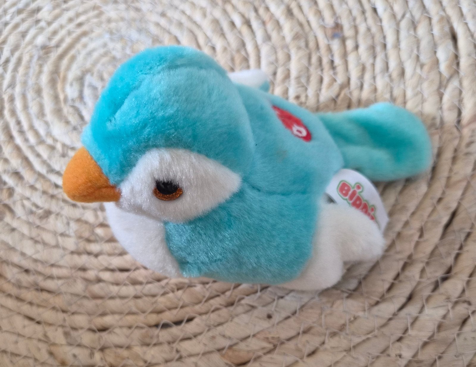 Birdies knuffel vogel blauw wit met geluid, Gebruikt, Overige merken, Overige karakters, Overige typen