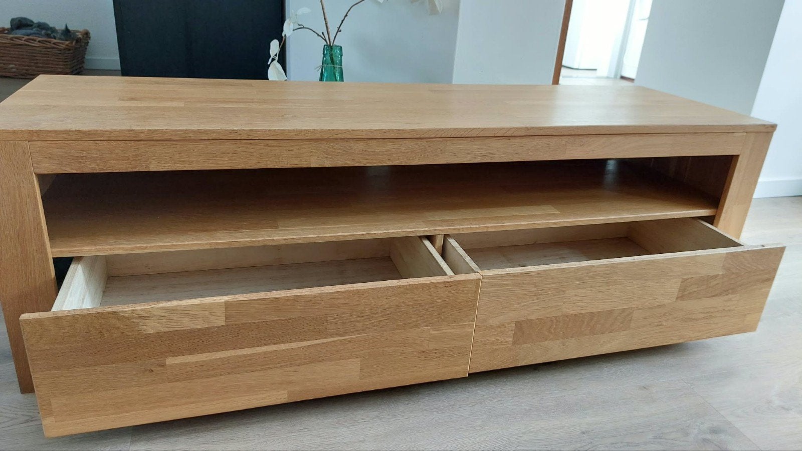 tvkast Woood licht eiken, Ophalen, 100 tot 150 cm, Eikenhout, Minder dan 100 cm