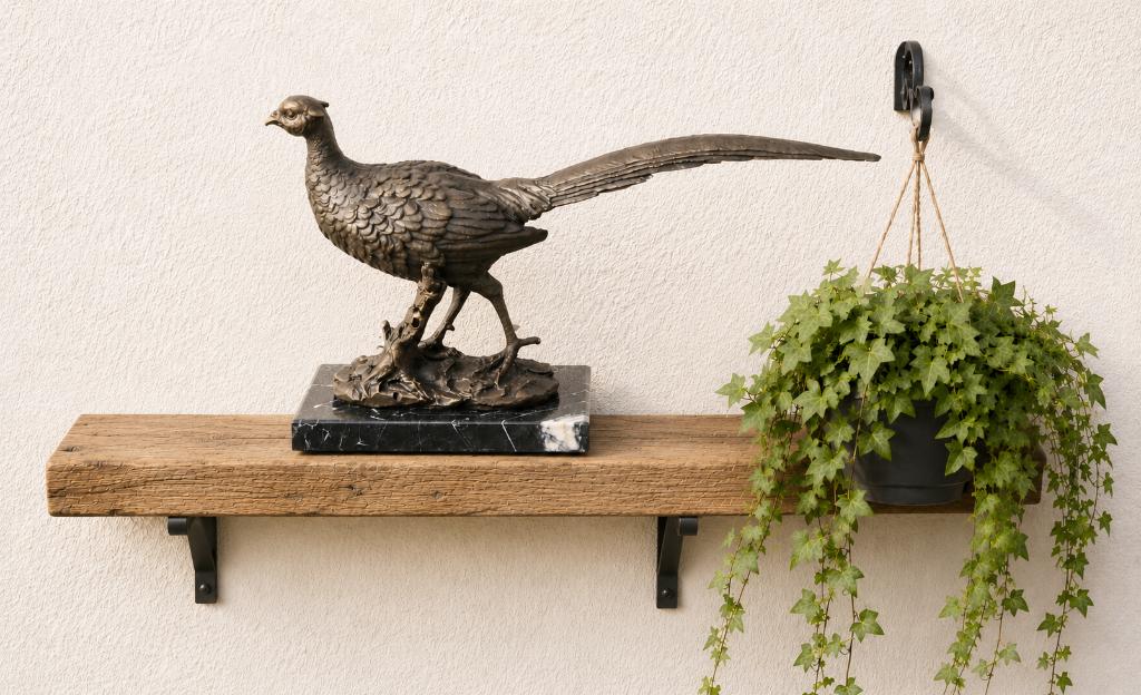 FAZANT / brons / marmeren voet / 32 cm breed, Tuin en Terras, Tuinbeelden, Nieuw, Info@huisentuindecoratiemarie.nl, Huis en tuin decoratie marie