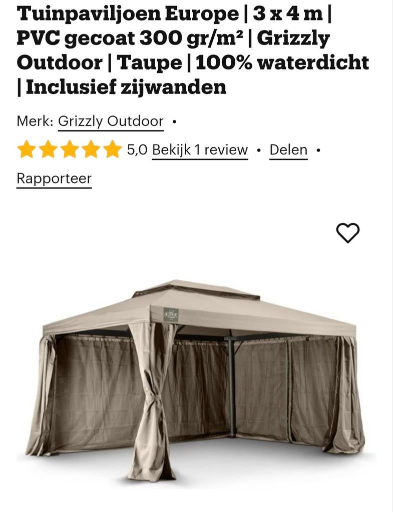 Grizzle outdoor europa, Ophalen, Zo goed als nieuw, Minder dan 5 meter