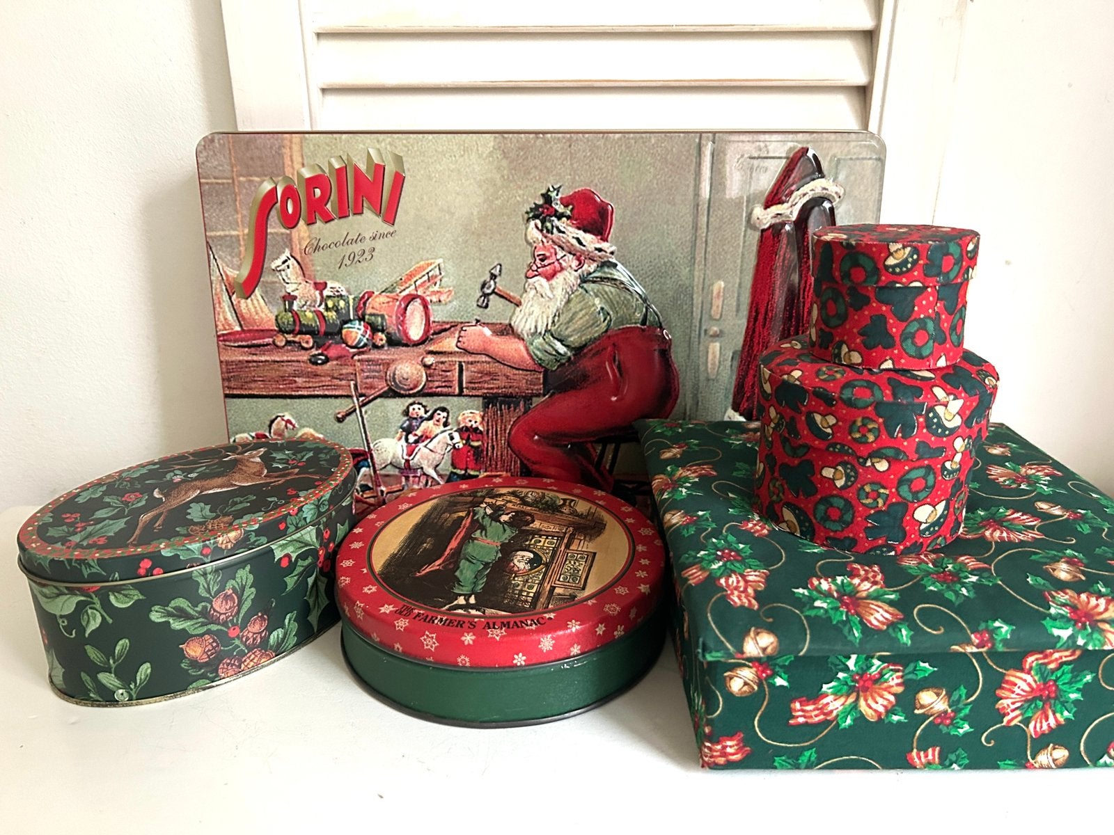 kerst decoratie blikken en textielen doosjes 6 stuks, Diversen, Ophalen